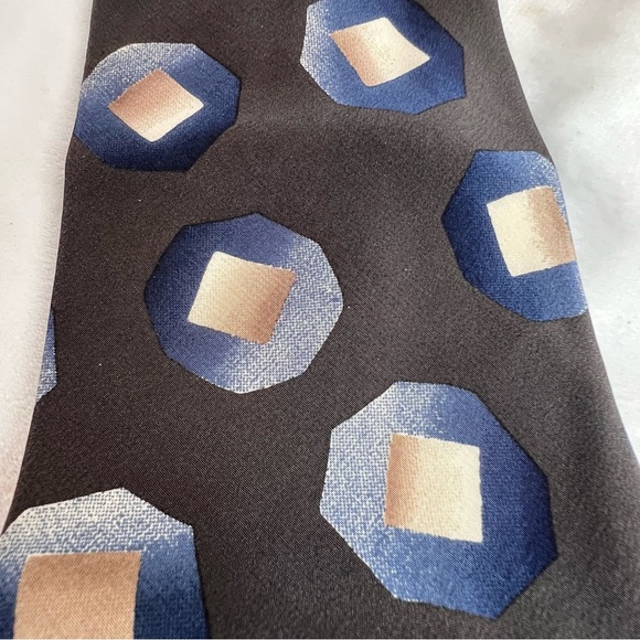 SAKS FIFTH AVENUE Mens Tie 100% Silk Blue Gray Circle Square Pattern - Picture 6 of 8